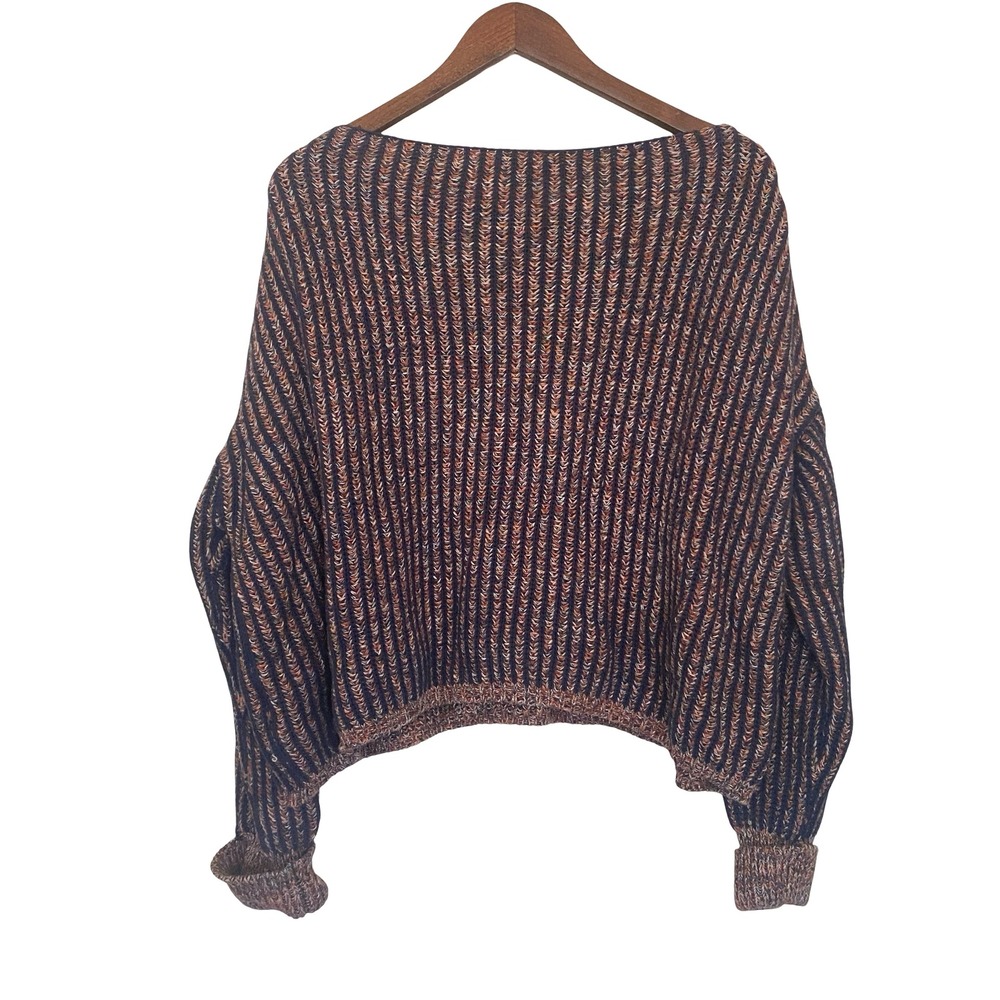 French Connection Womens Ribbed Cotton Sweater Navy Orange Marled Small